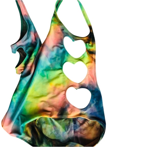 Lolli Rainbow Tie Dye Side Heart Cut Out One Piece Swim Suit - Picture 14 of 14
